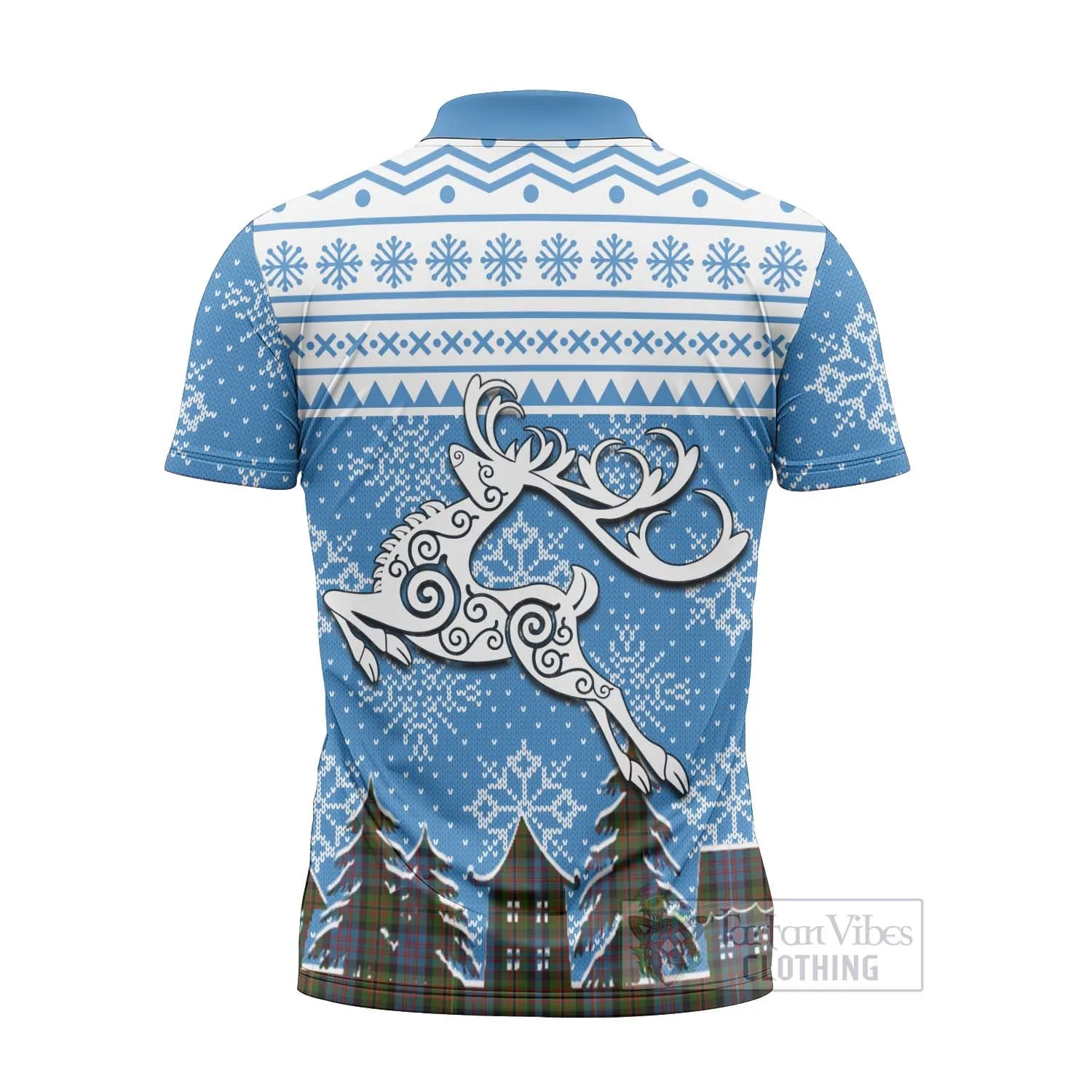 Bowie Clan Christmas Zipper Polo Shirt Celtic Reindeer Style