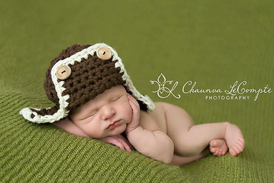 Brown & Cream Newborn Aviator Hat