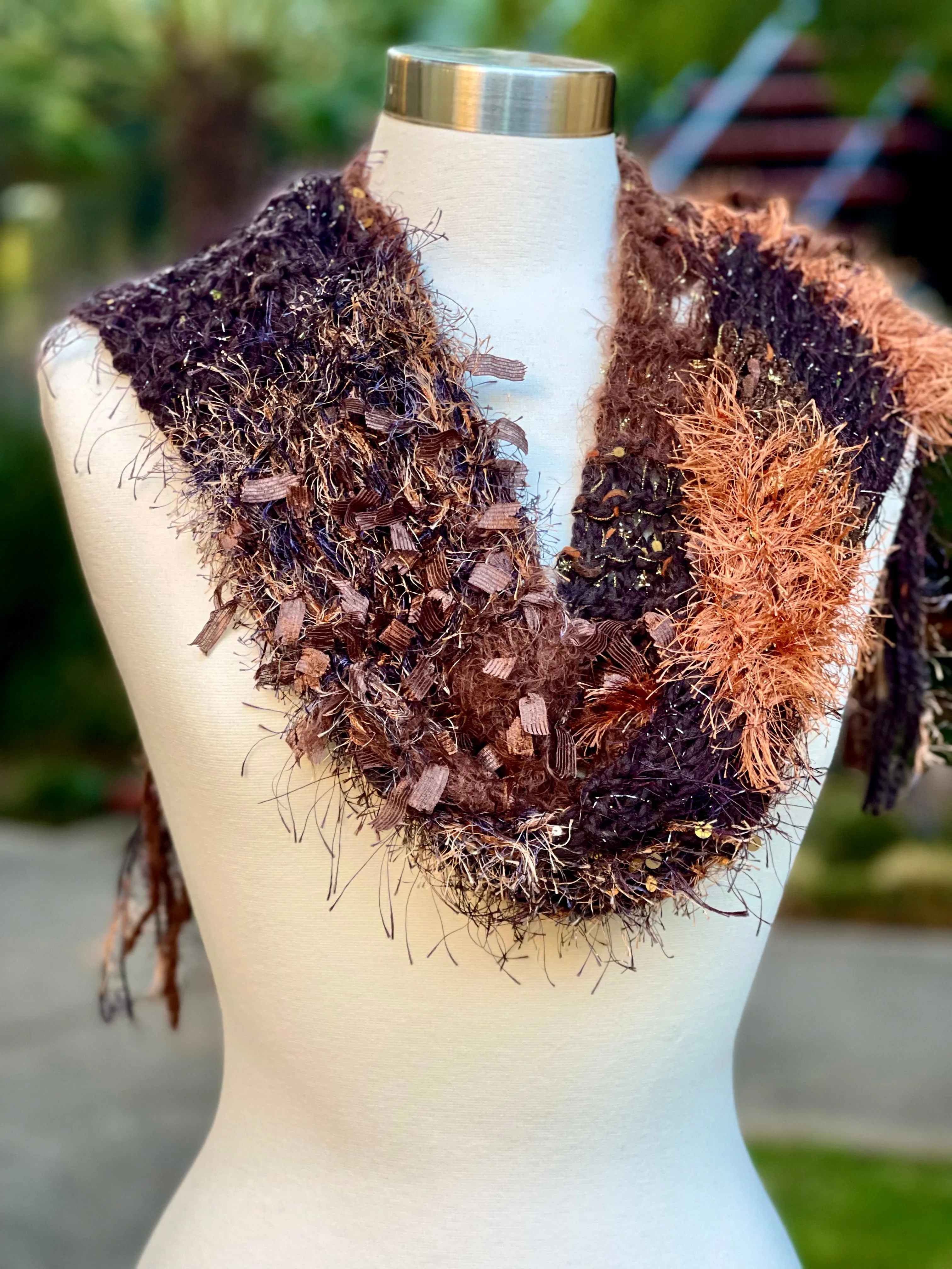 Brown Hand Knitted Scarf for Women