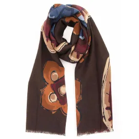 Brown Pure Italian Wool Medallion Scarf