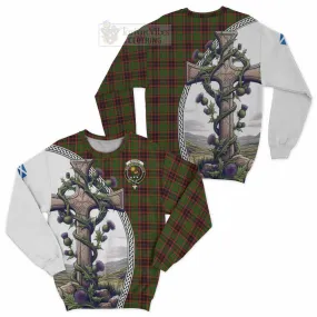 Buchan Tartan Sweatshirt with Family Crest and St. Andrew's Cross Accented by Thistle Vines