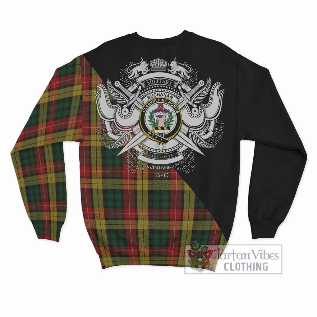 Buchanan Tartan Sweatshirt with Family Crest and Military Logo Style