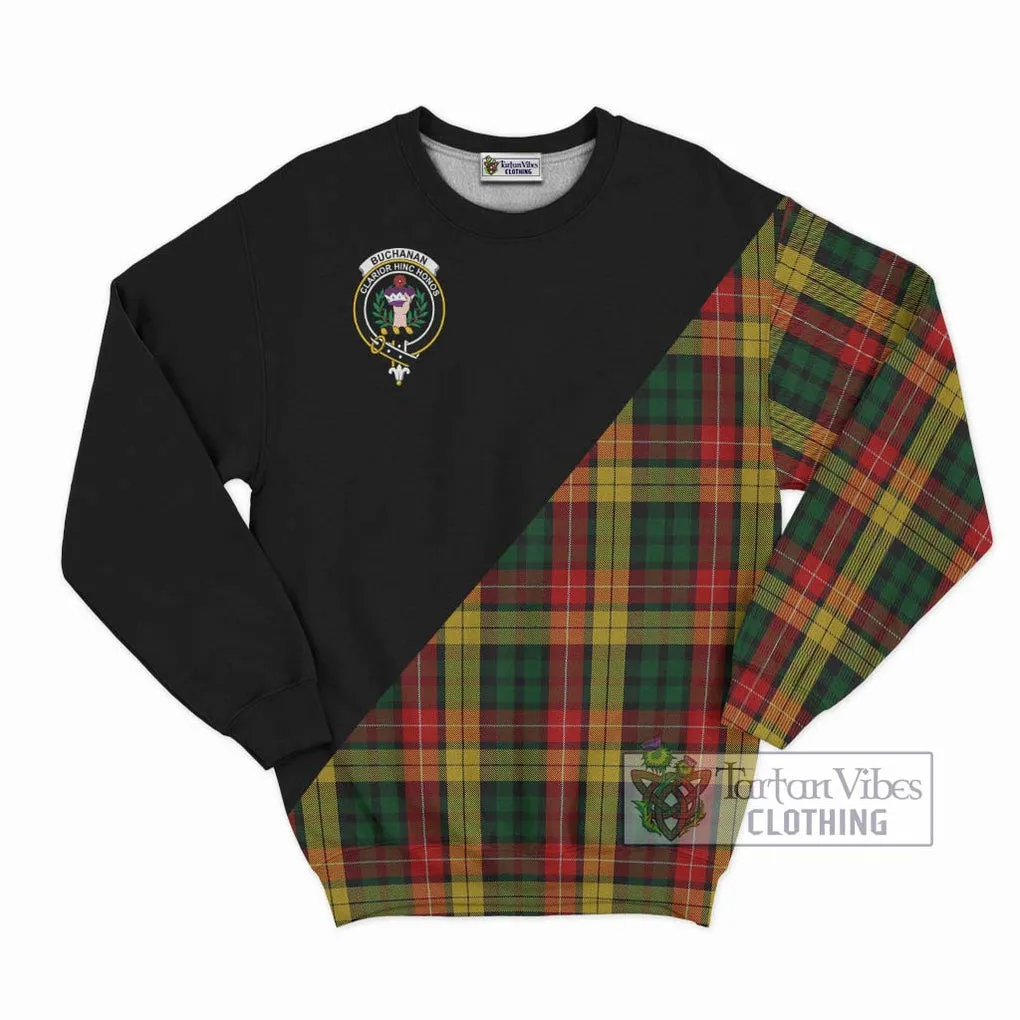 Buchanan Tartan Sweatshirt with Family Crest and Military Logo Style