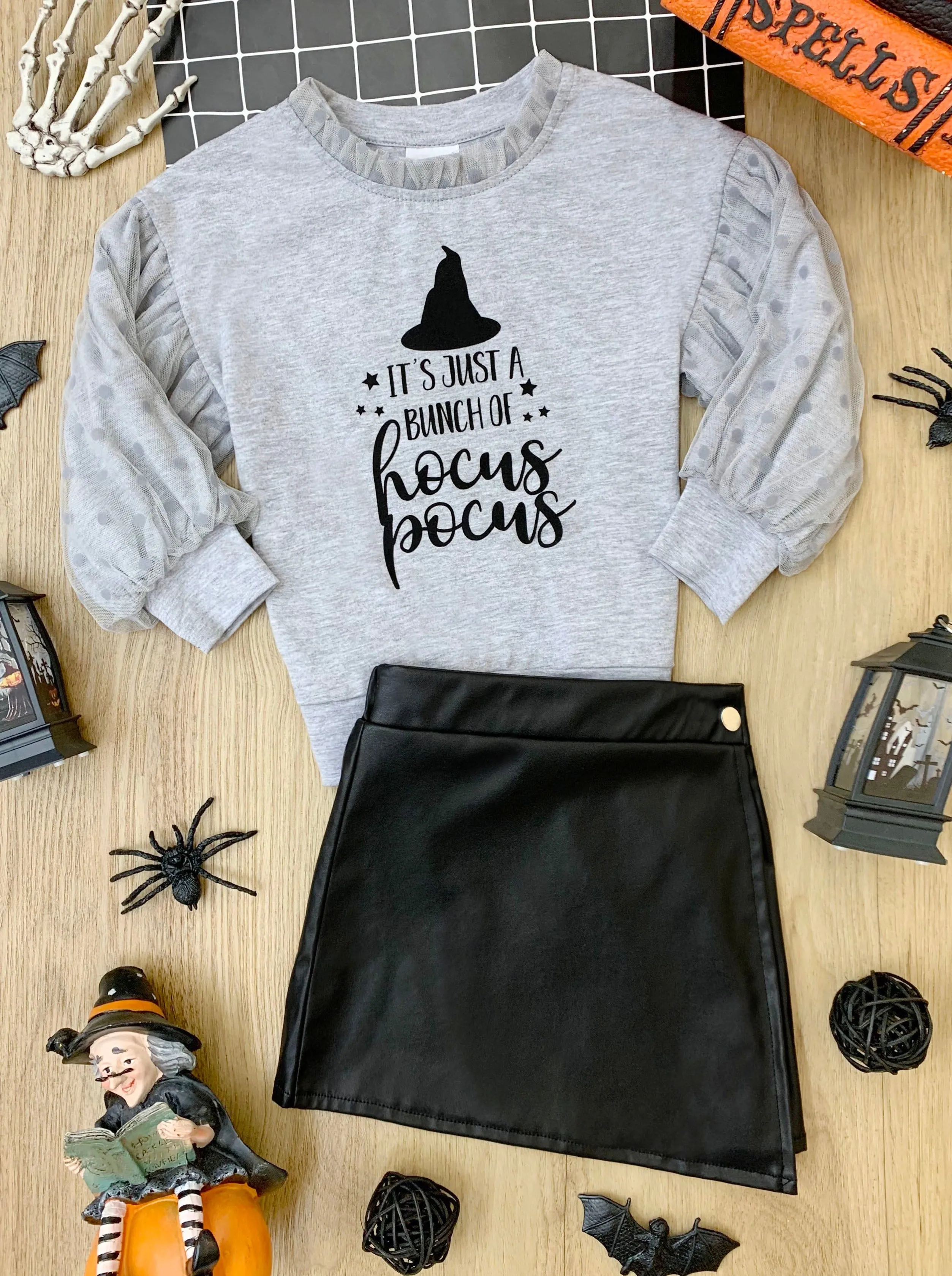 Bunch Of Hocus Pocus Sweater and Vegan Leather Skirt Set