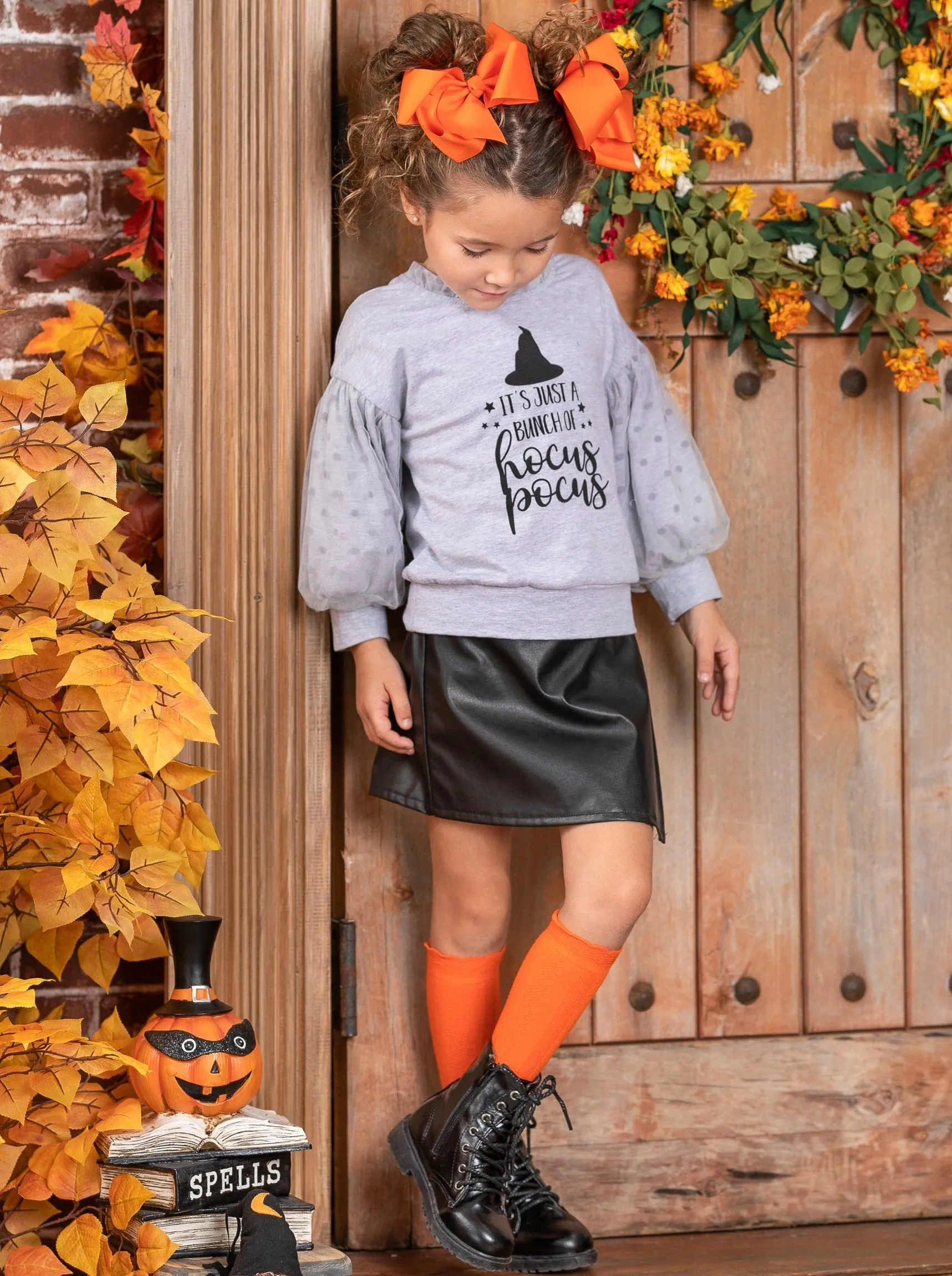 Bunch Of Hocus Pocus Sweater and Vegan Leather Skirt Set