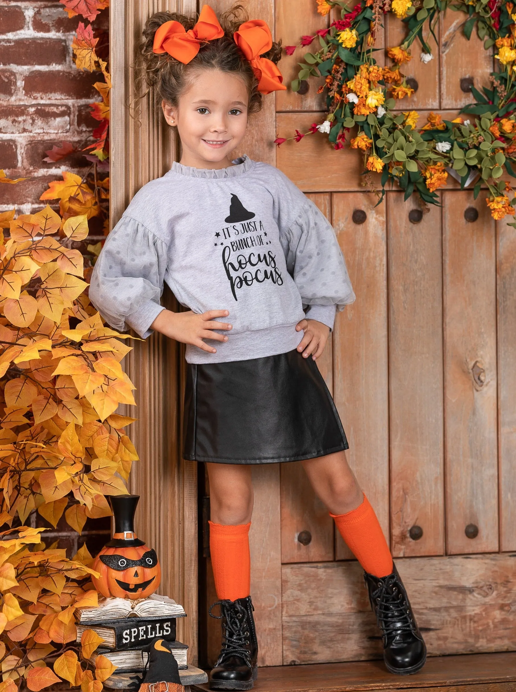 Bunch Of Hocus Pocus Sweater and Vegan Leather Skirt Set