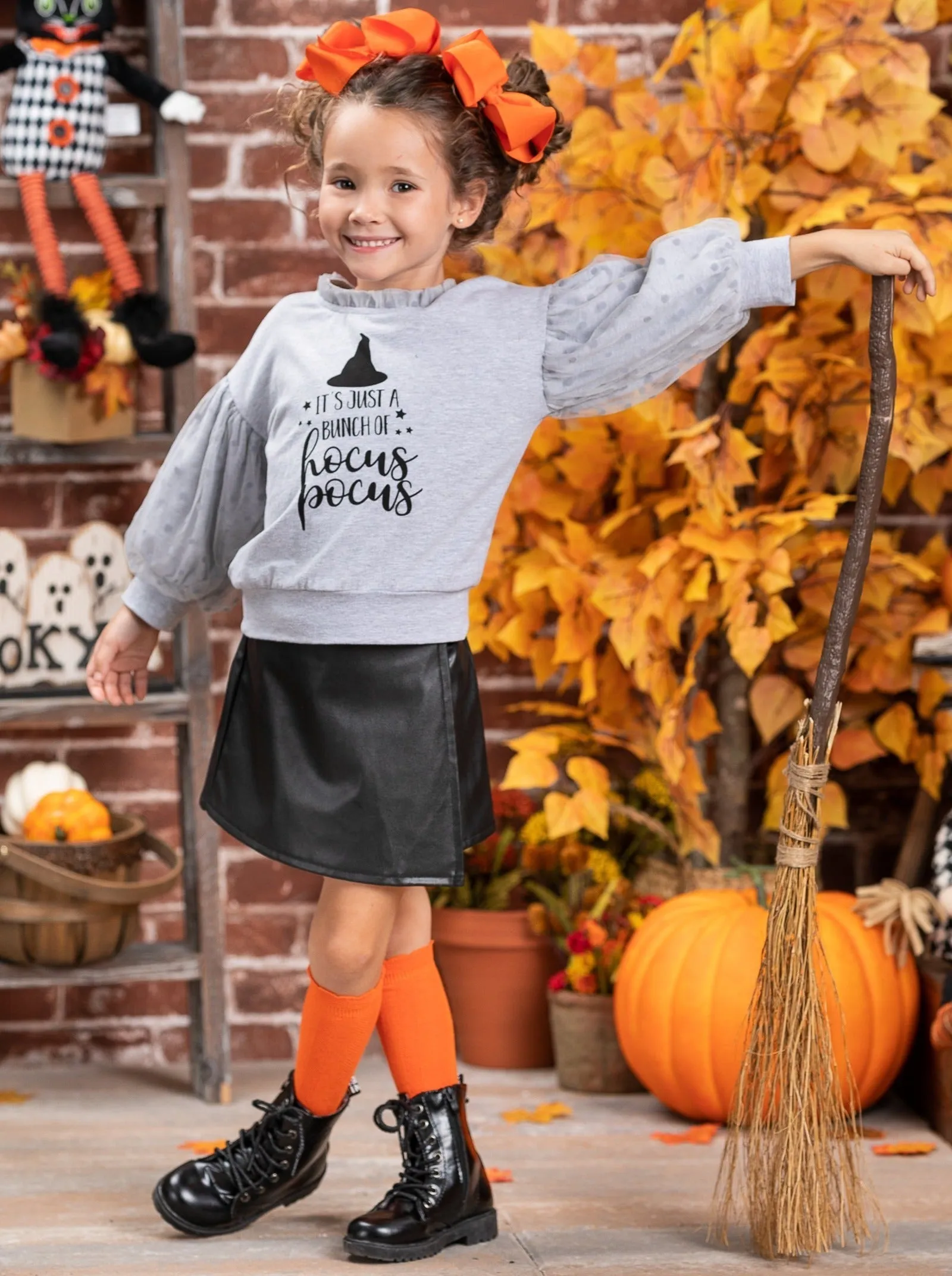 Bunch Of Hocus Pocus Sweater and Vegan Leather Skirt Set