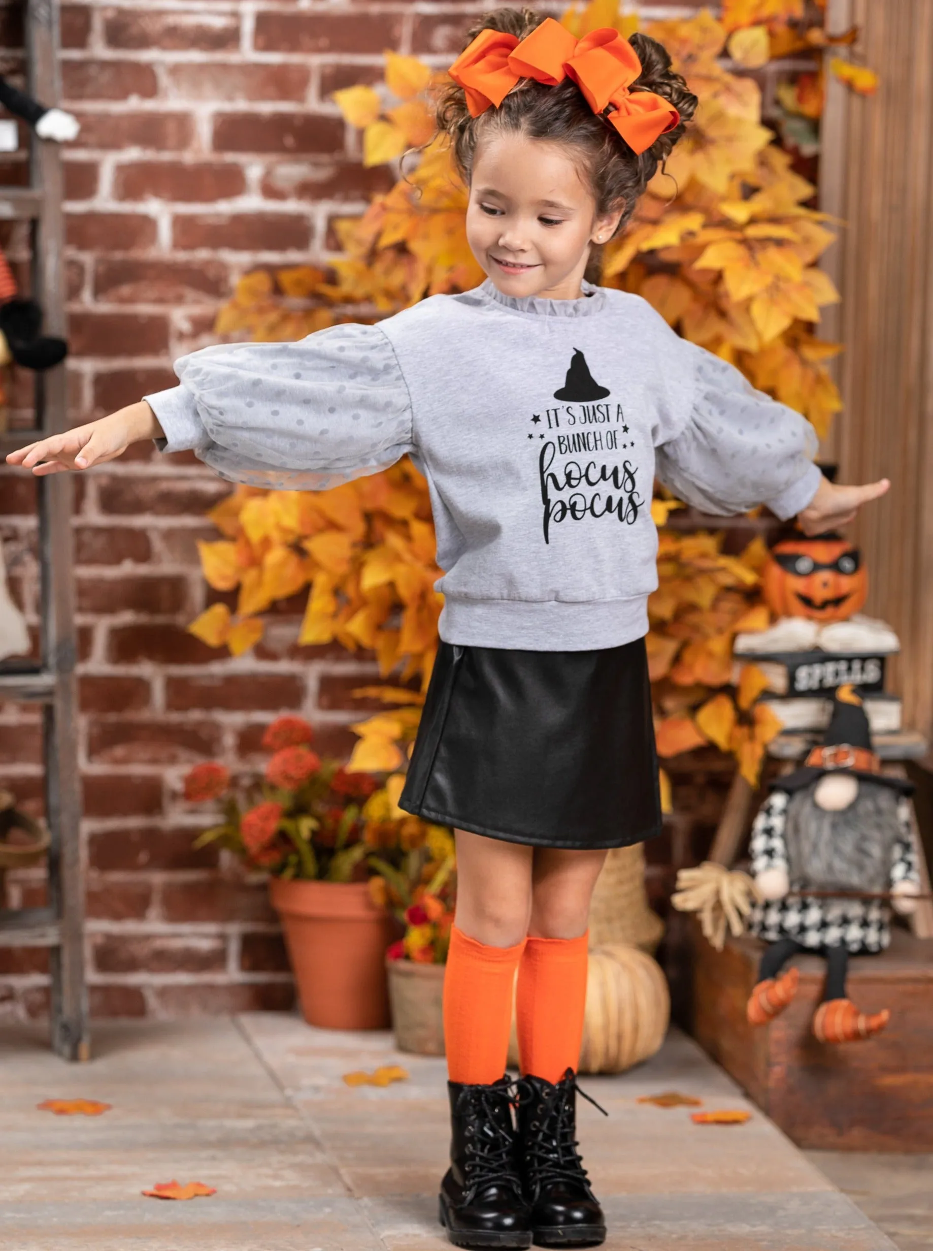 Bunch Of Hocus Pocus Sweater and Vegan Leather Skirt Set