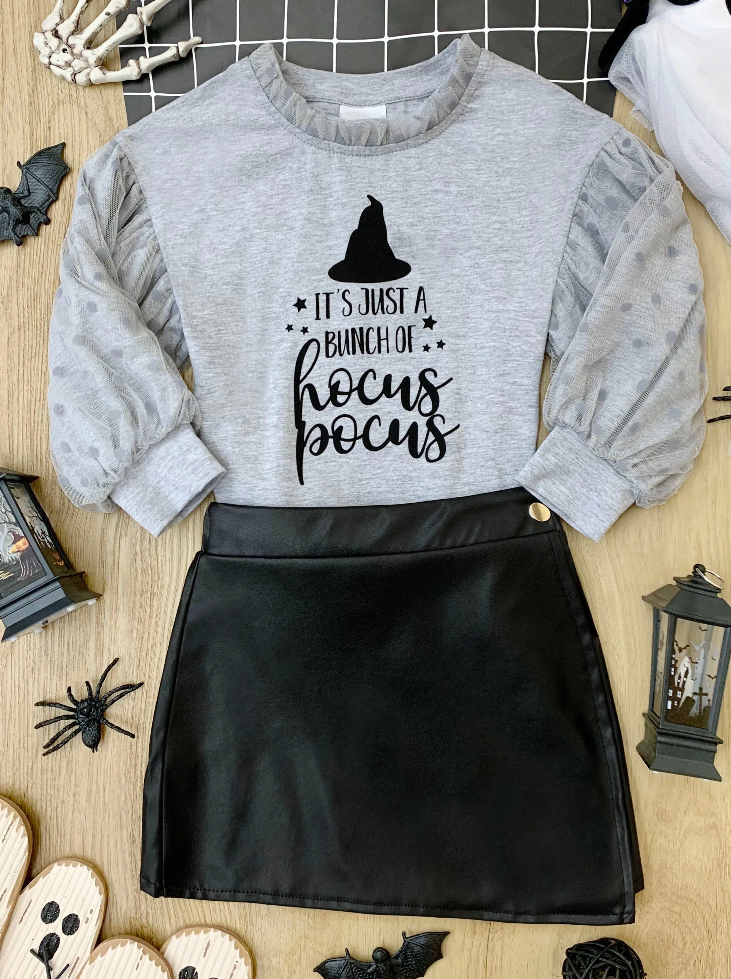 Bunch Of Hocus Pocus Sweater and Vegan Leather Skirt Set