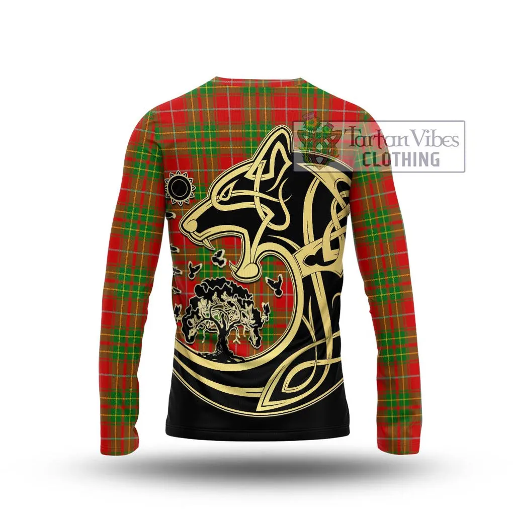 Burnett Tartan Long Sleeve T-Shirt with Family Crest Celtic Wolf Style