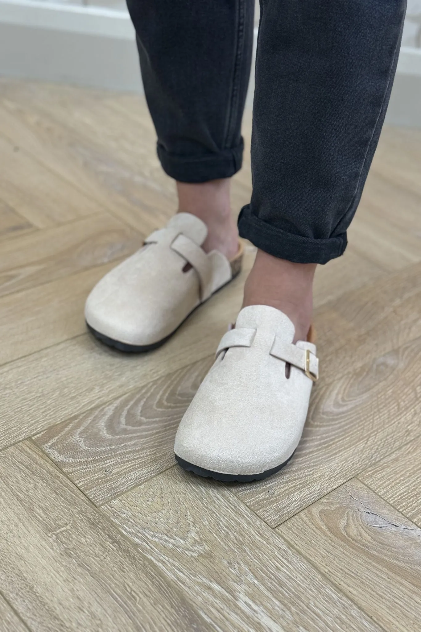 Cathy Faux Suede Mule In Cream