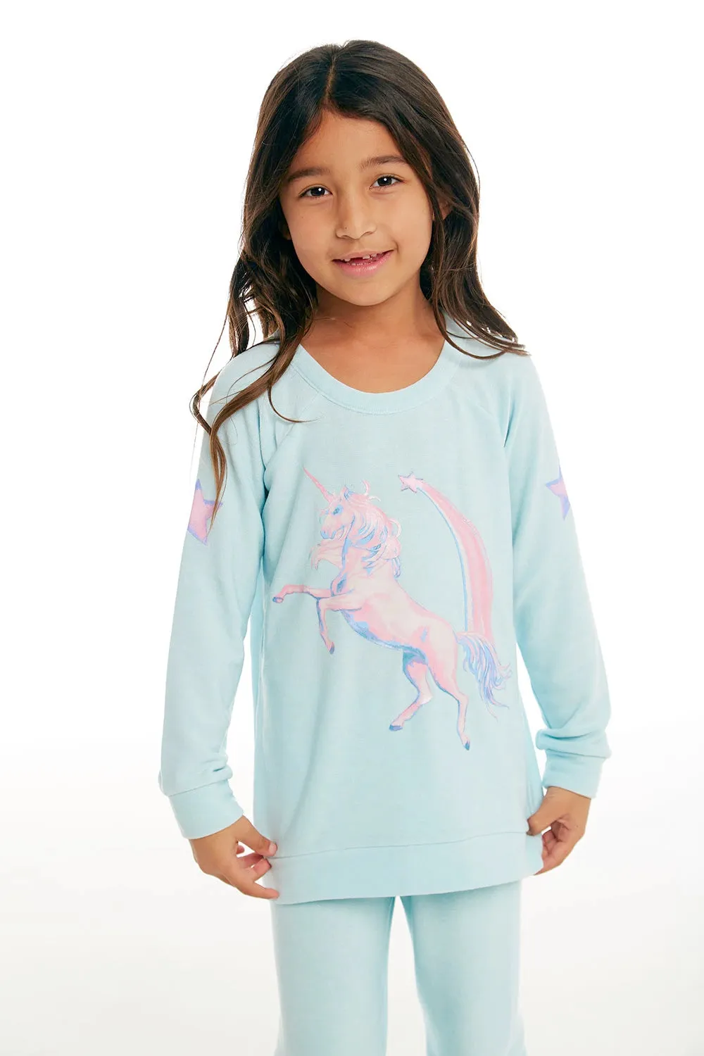 CHASER KIDS - Girls Cozy Knit Raglan Pullover "Iridescent Unicorn"