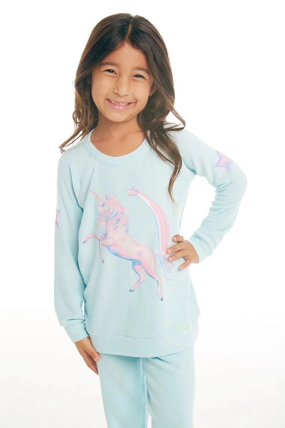 CHASER KIDS - Girls Cozy Knit Raglan Pullover "Iridescent Unicorn"