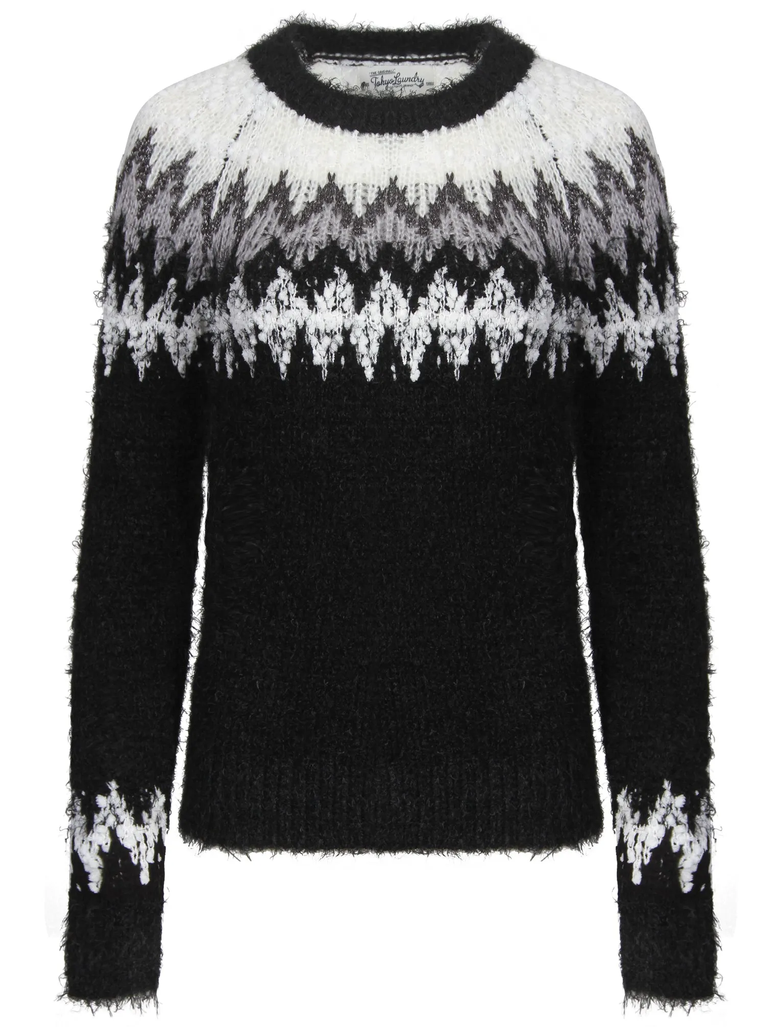 Chaucer Fairisle Pattern Fluffy Knit Jumper in Black - Tokyo Laundry