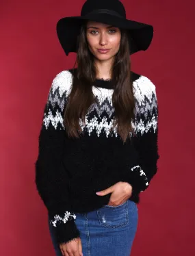 Chaucer Fairisle Pattern Fluffy Knit Jumper in Black - Tokyo Laundry