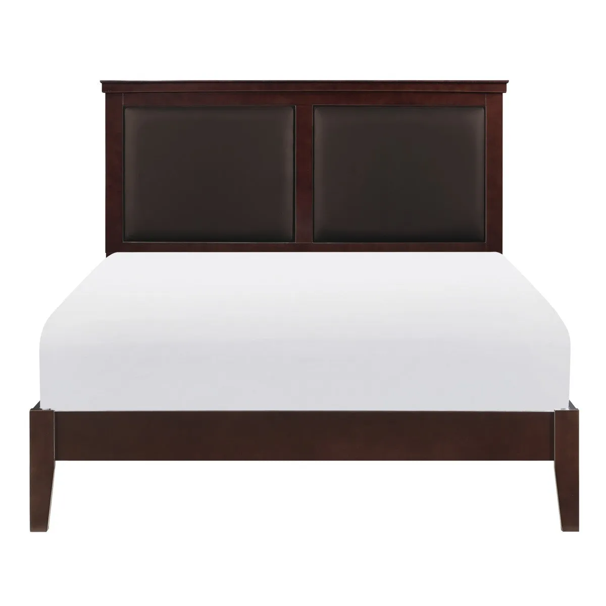 Cherry Finish Queen Bed with Faux Leather Headboard - Includes Headboard, Footboard & Rails