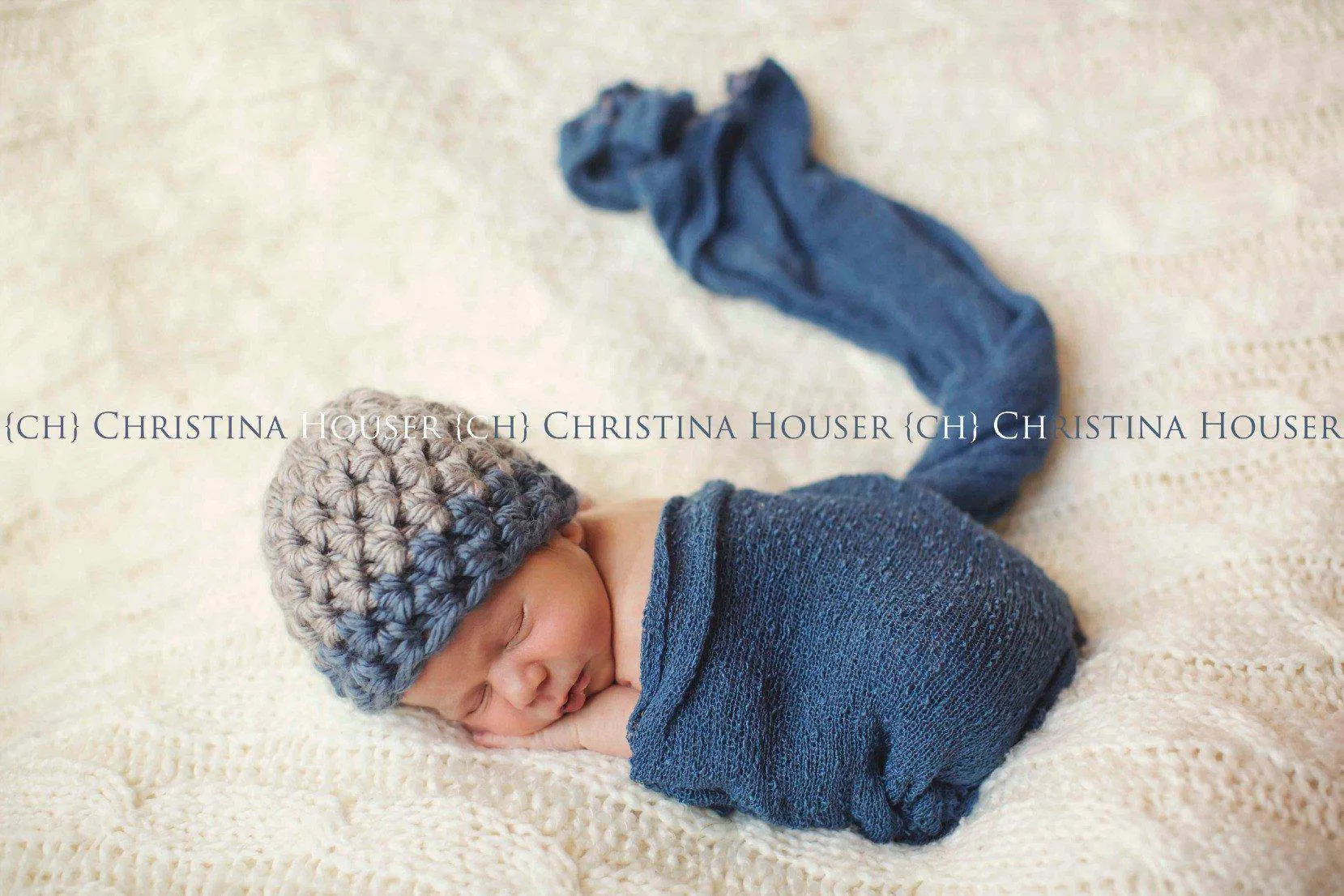 Chunky Gray Denim Blue Newborn Button Hat