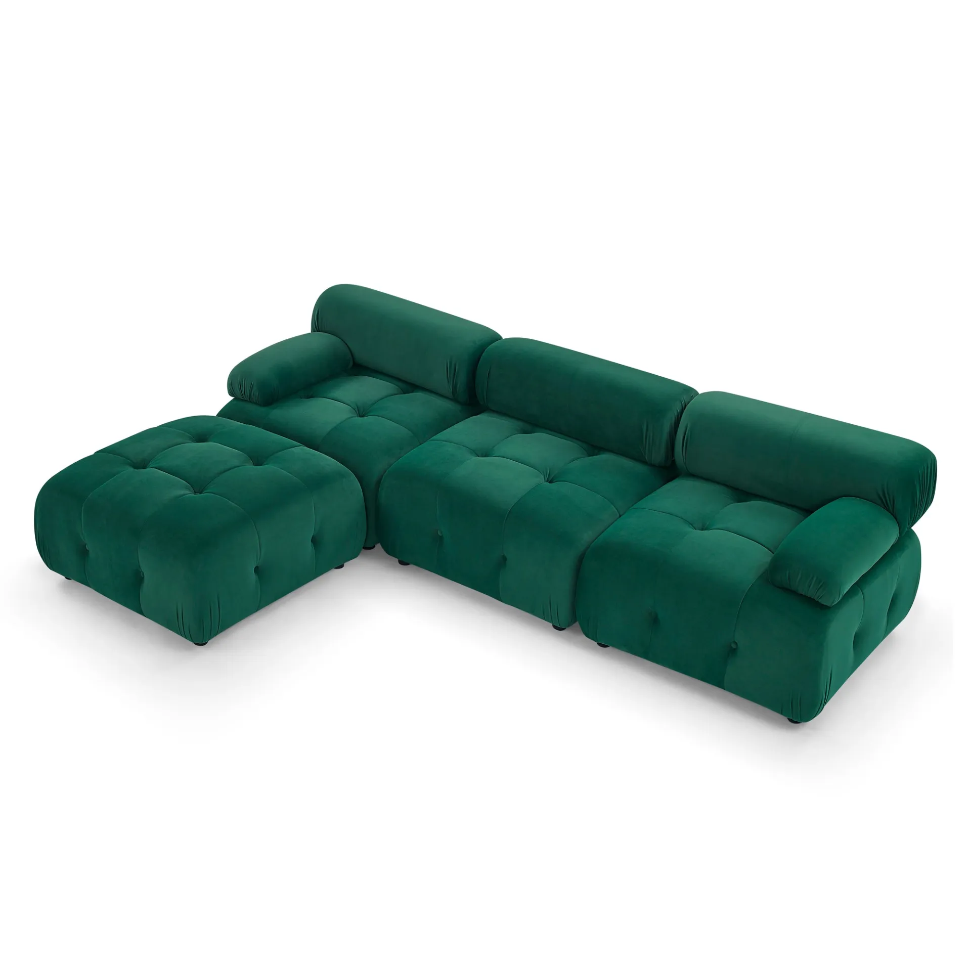 Clermont-Ferrand | Green Modular Modern Luxury Button Tufted L Shaped Couch Sectional Sofa, with Reversible Ottoman