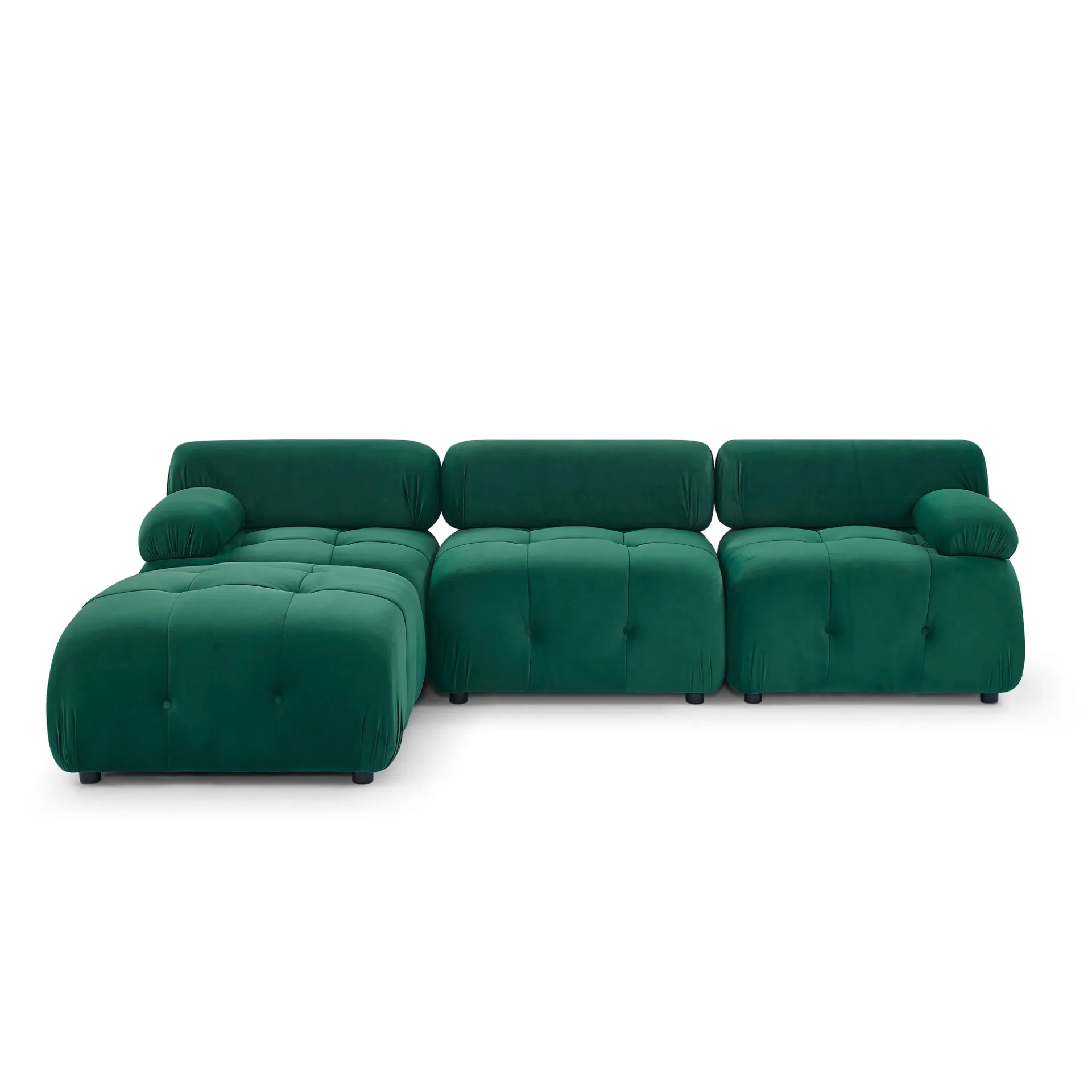 Clermont-Ferrand | Green Modular Modern Luxury Button Tufted L Shaped Couch Sectional Sofa, with Reversible Ottoman