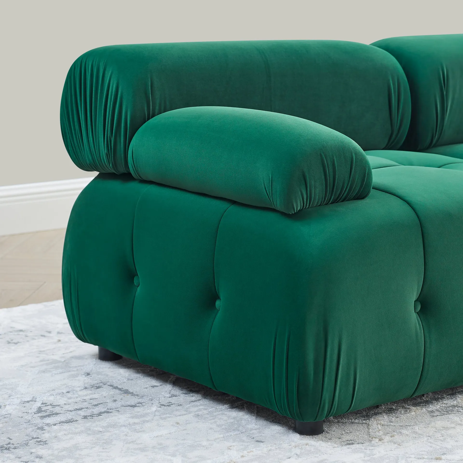 Clermont-Ferrand | Green Modular Modern Luxury Button Tufted L Shaped Couch Sectional Sofa, with Reversible Ottoman