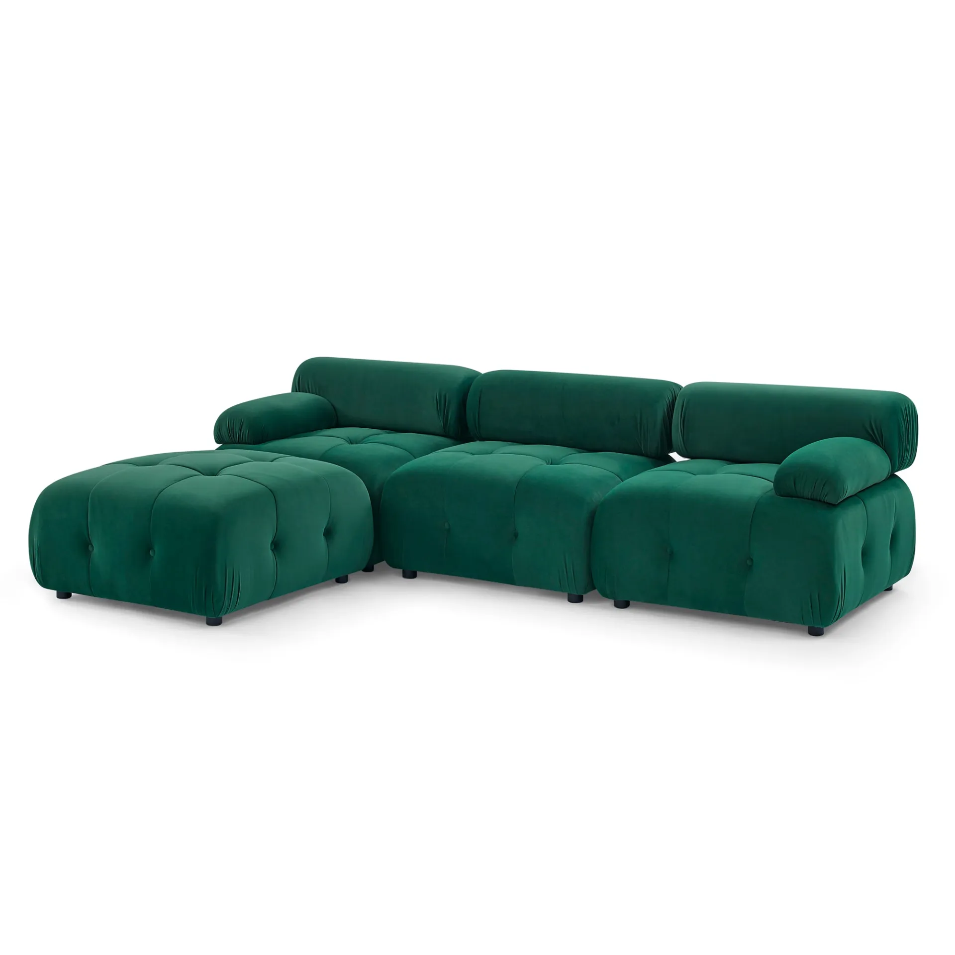 Clermont-Ferrand | Green Modular Modern Luxury Button Tufted L Shaped Couch Sectional Sofa, with Reversible Ottoman