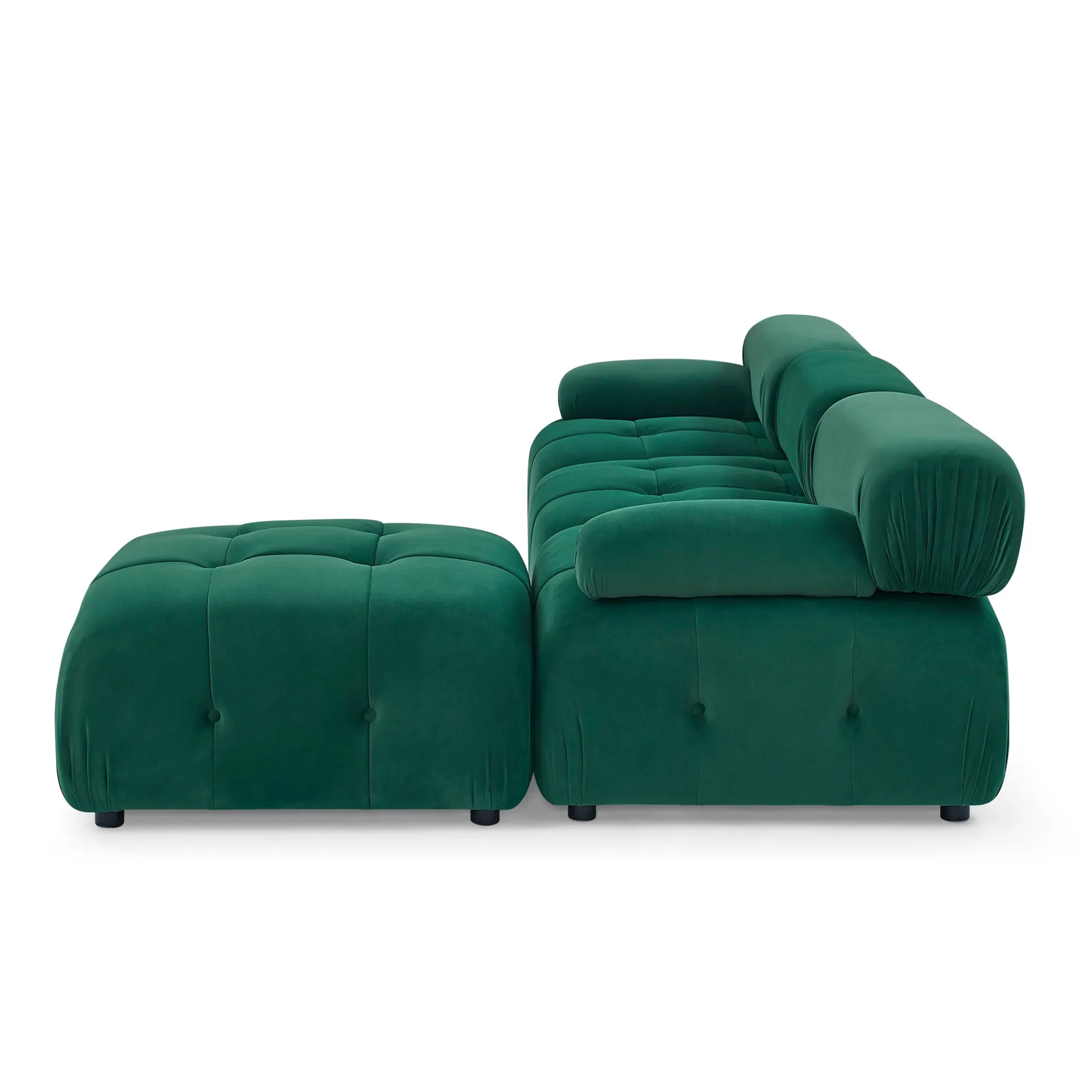 Clermont-Ferrand | Green Modular Modern Luxury Button Tufted L Shaped Couch Sectional Sofa, with Reversible Ottoman