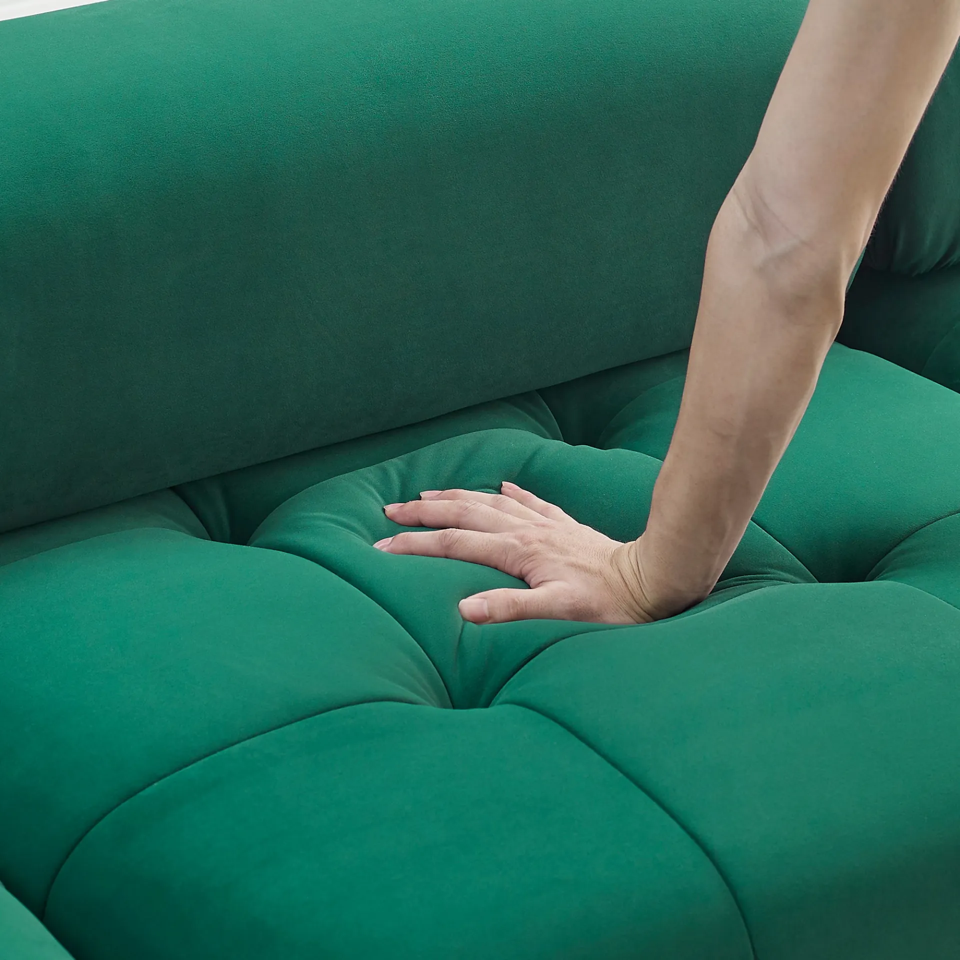 Clermont-Ferrand | Green Modular Modern Luxury Button Tufted L Shaped Couch Sectional Sofa, with Reversible Ottoman