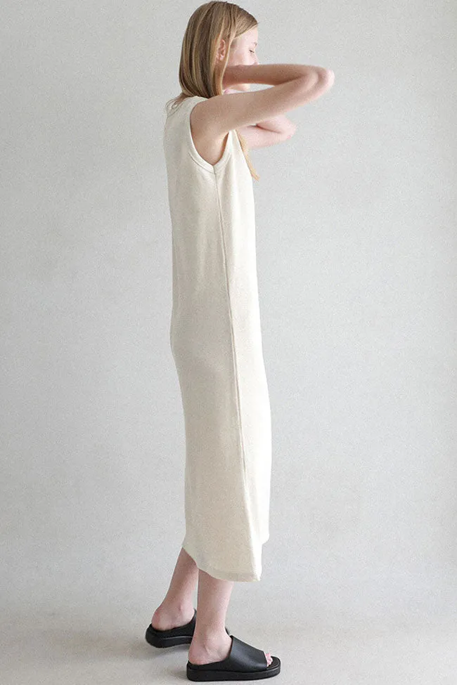 Cozy Textured Cotton Blend Summer Midi Sundress - Off White