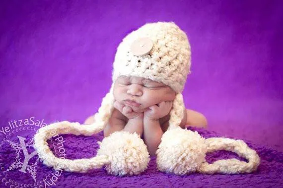 Cream Newborn Button Pom Hat