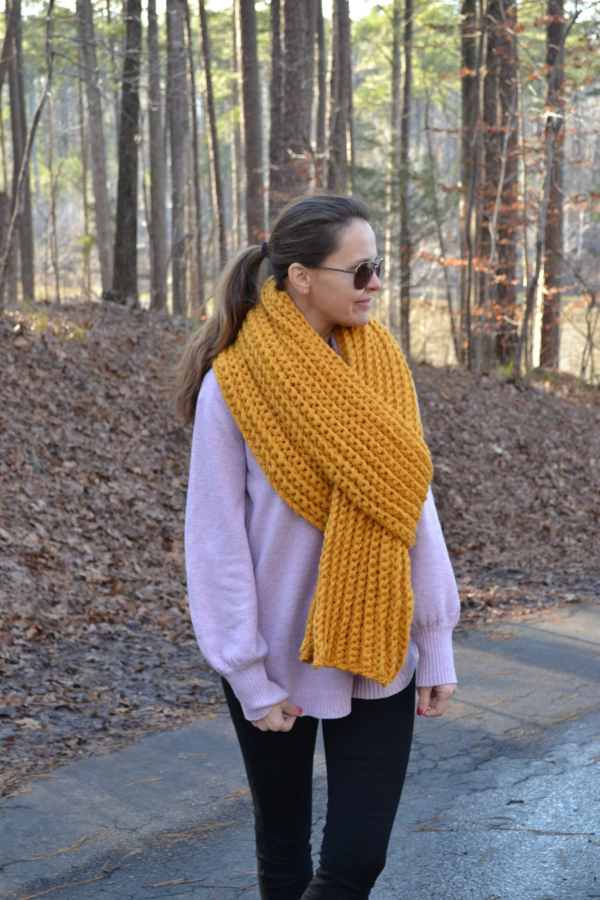 Crochet Pattern Luxury Mustard Scarf, Women's Crochet Scarf, Chunky Oversized Scarf, Warm Scarf, Ribbed Scarf , Oversized scarf