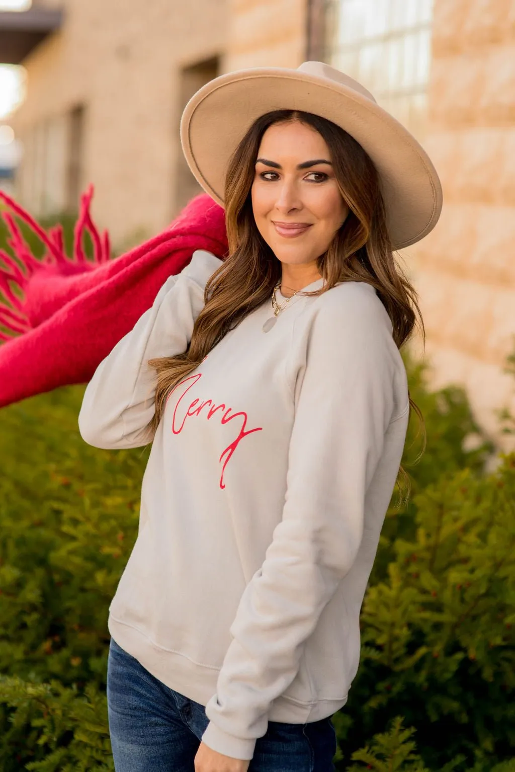 Cursive Merry Graphic Sweatshirt