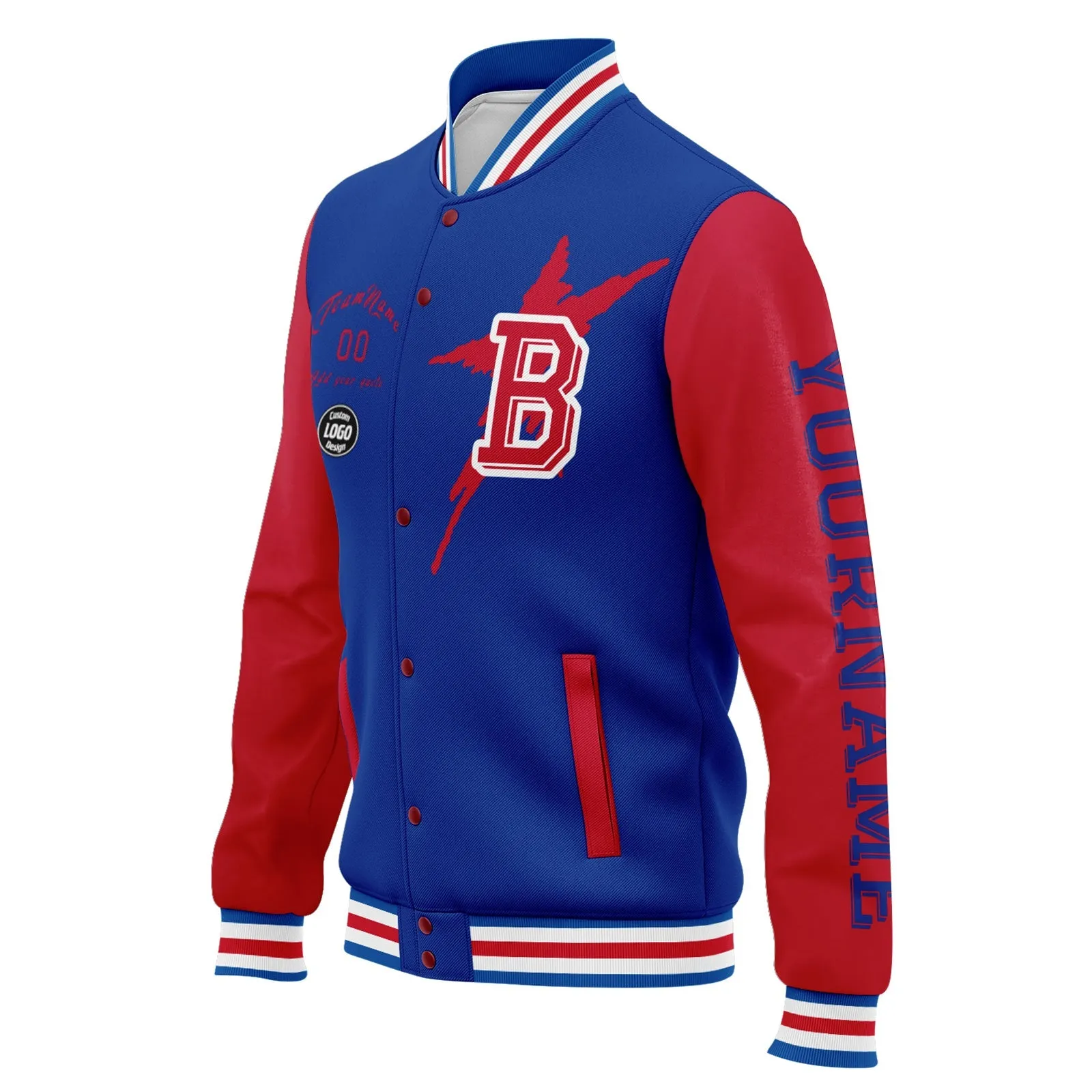 Custom Blue Red Buffalo Jacket Bomber Full-Snap Varsity Letterman Personalized Jacket FZ005SX-D020290-4