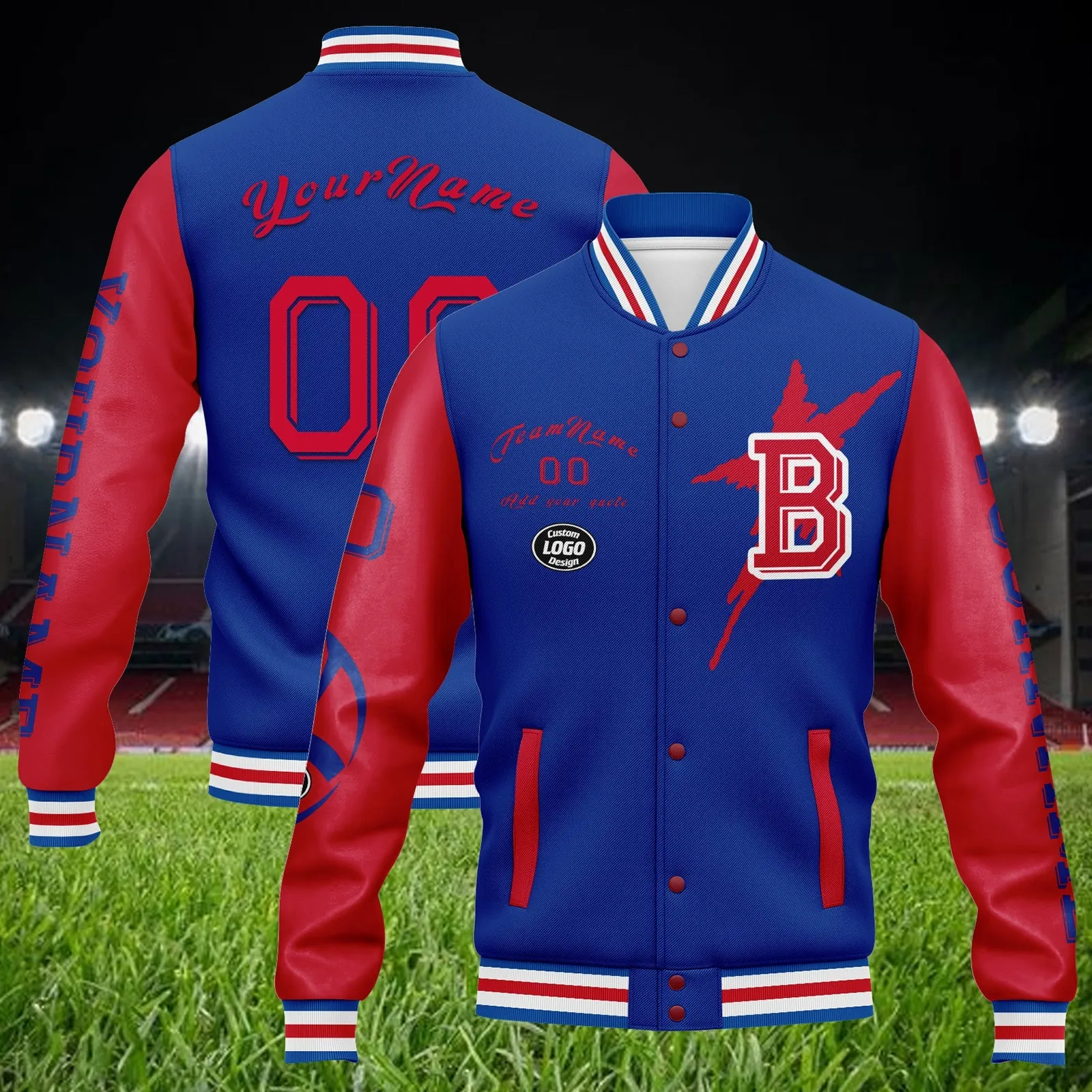 Custom Blue Red Buffalo Jacket Bomber Full-Snap Varsity Letterman Personalized Jacket FZ005SX-D020290-4