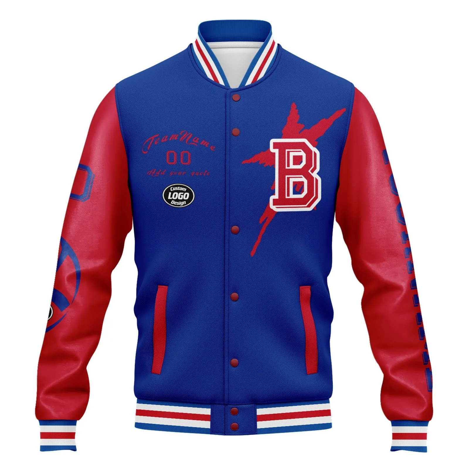 Custom Blue Red Buffalo Jacket Bomber Full-Snap Varsity Letterman Personalized Jacket FZ005SX-D020290-4