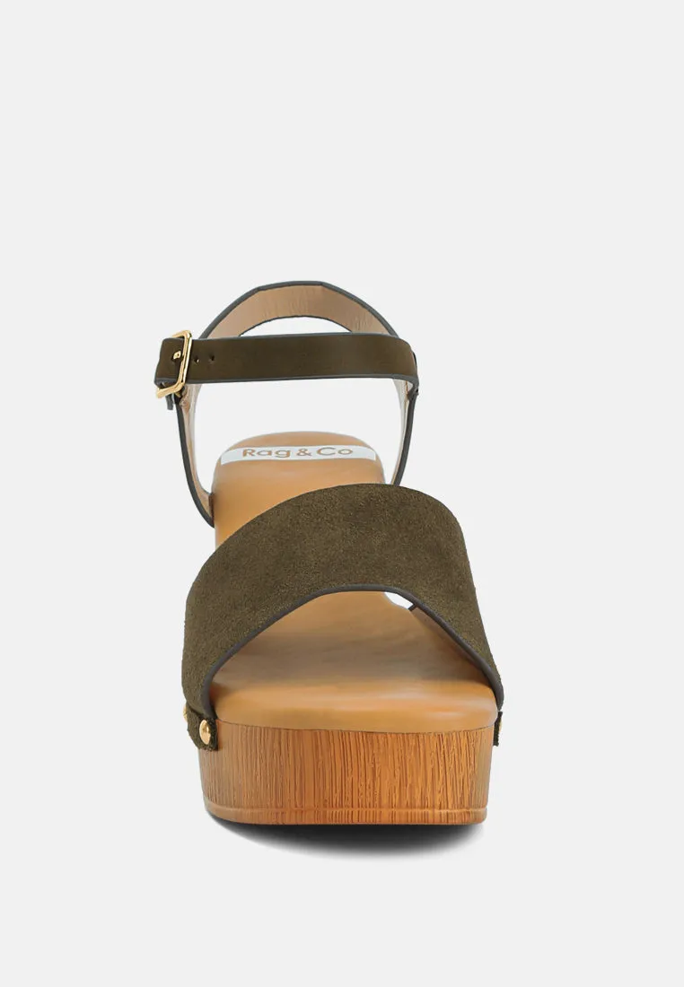 Daniela Suede High Block Sandals In Olive Green