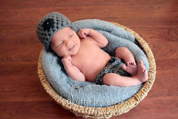 Dark Gray Newborn Diaper Cover And Hat Set