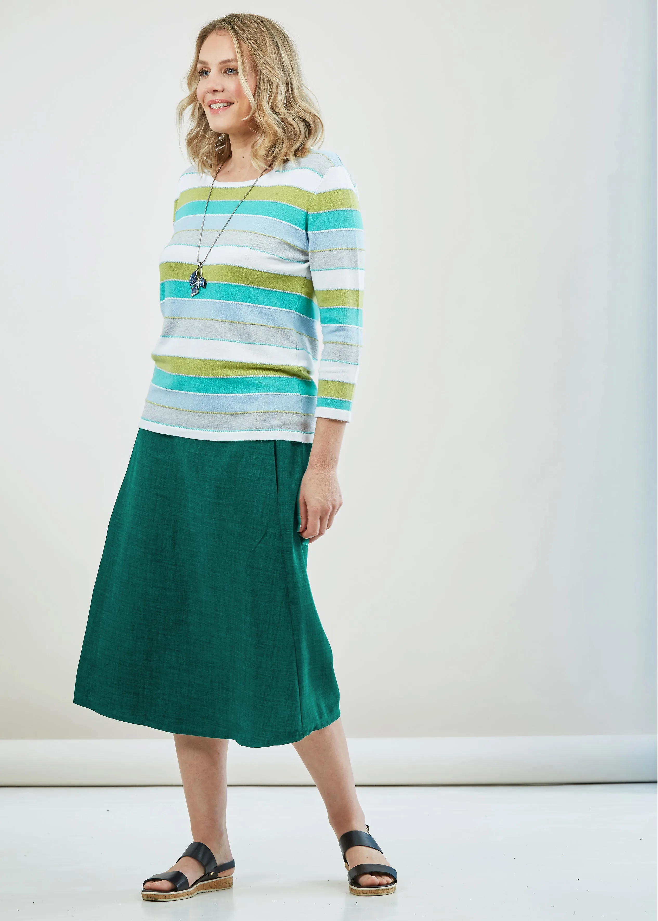 Delia Below Knee A-Line Linen Look Velcro Wrap Skirt