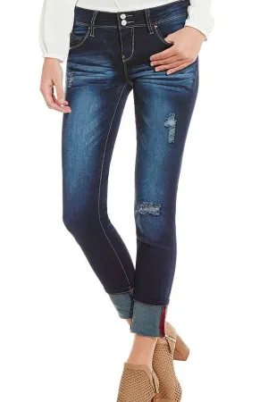 Distressed Ankle Cuff Skinny Jeans