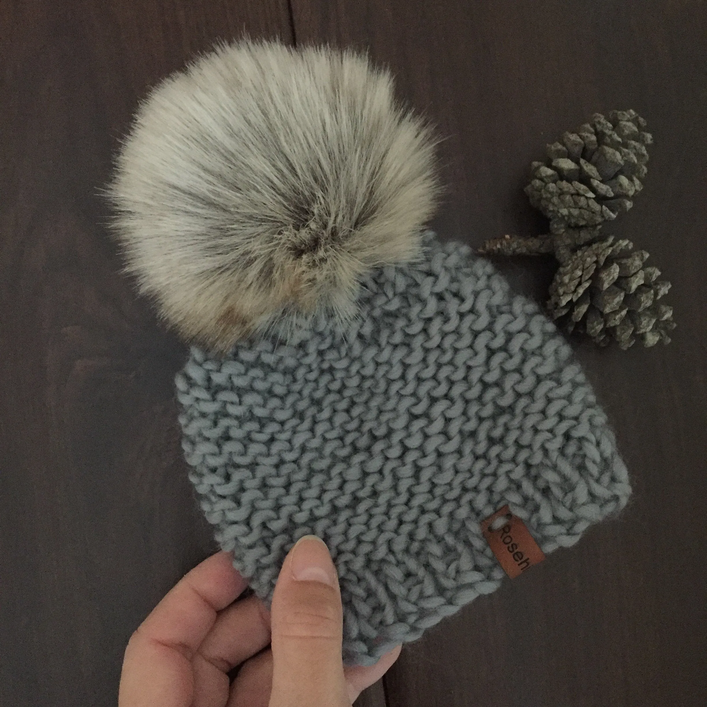 DIY KNITTING PATTERN Luxury Newborn Garter Stitch Faux Fur Pom Pom Beanie Hat Cap Toque Unisex We Are Knitters