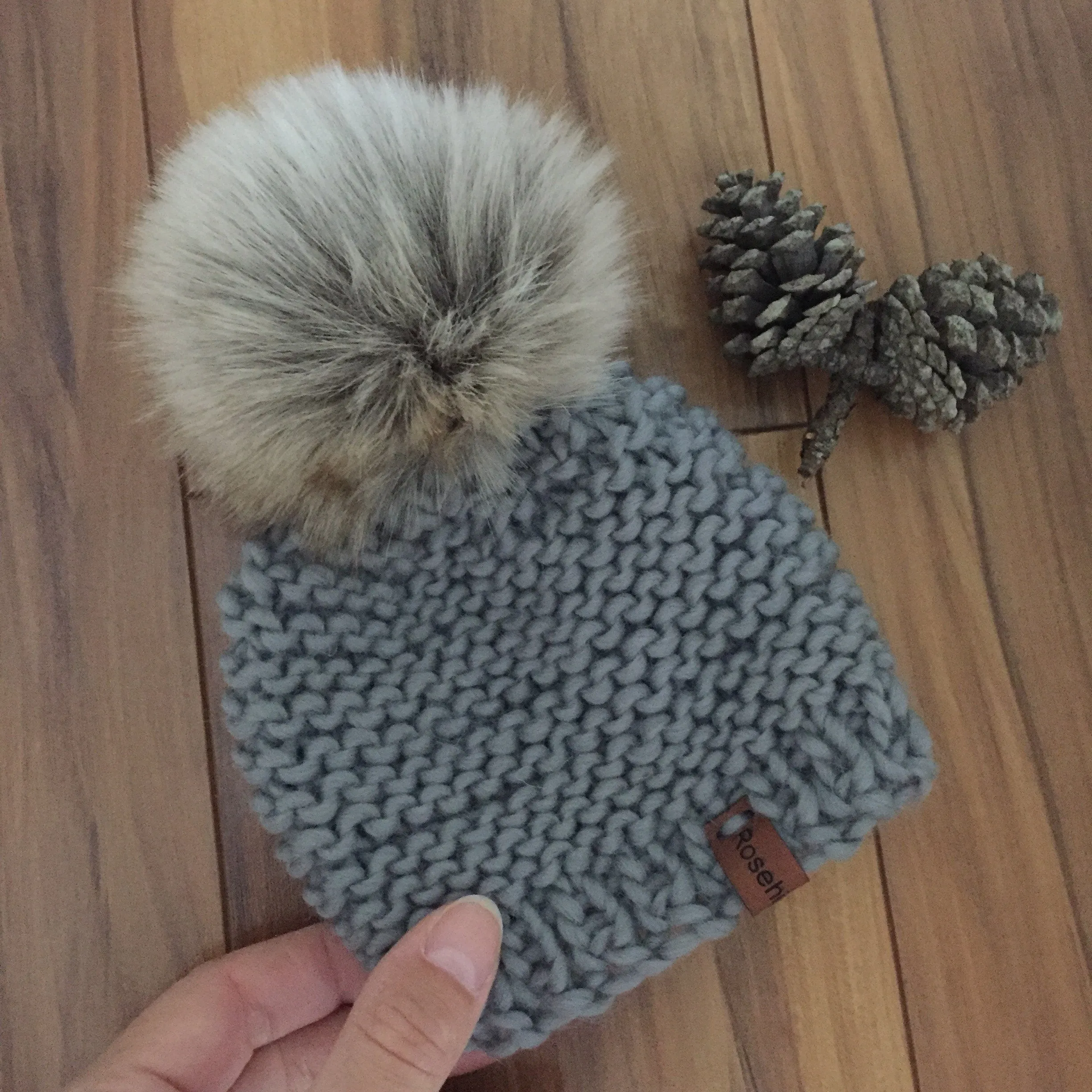 DIY KNITTING PATTERN Luxury Newborn Garter Stitch Faux Fur Pom Pom Beanie Hat Cap Toque Unisex We Are Knitters