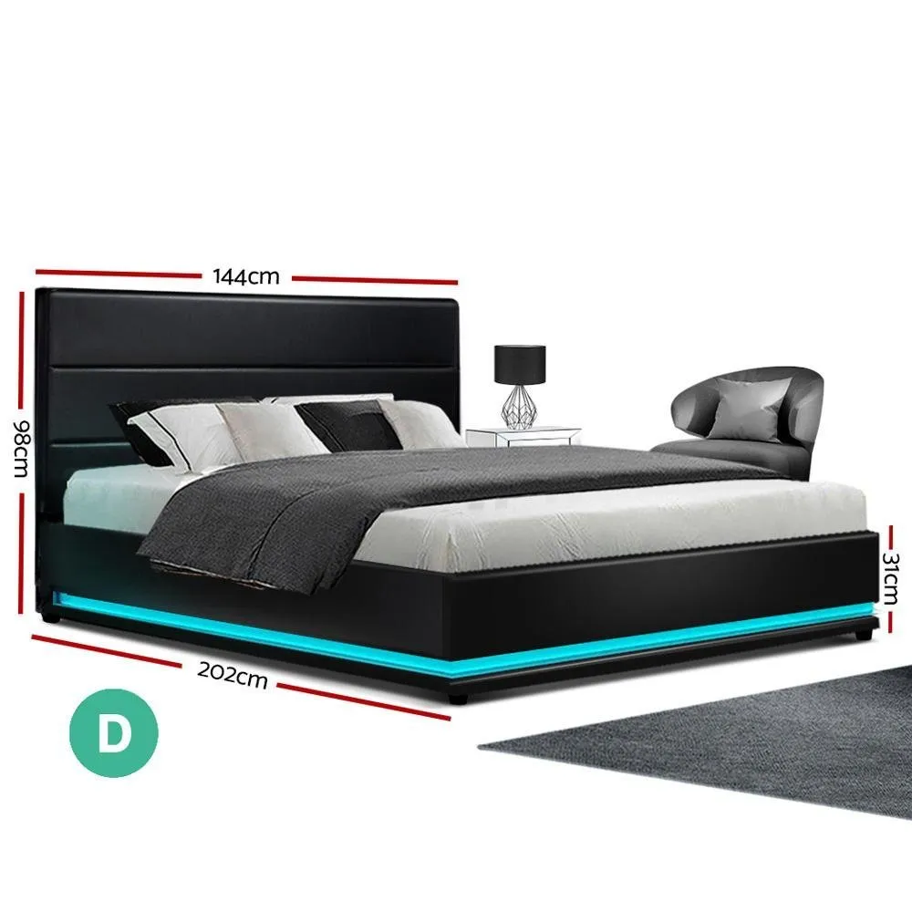 Double Premium Package | Henley LED Bed Black, Luna Series Euro Top Mattress (Medium Firm) & Bamboo Mattress Topper!