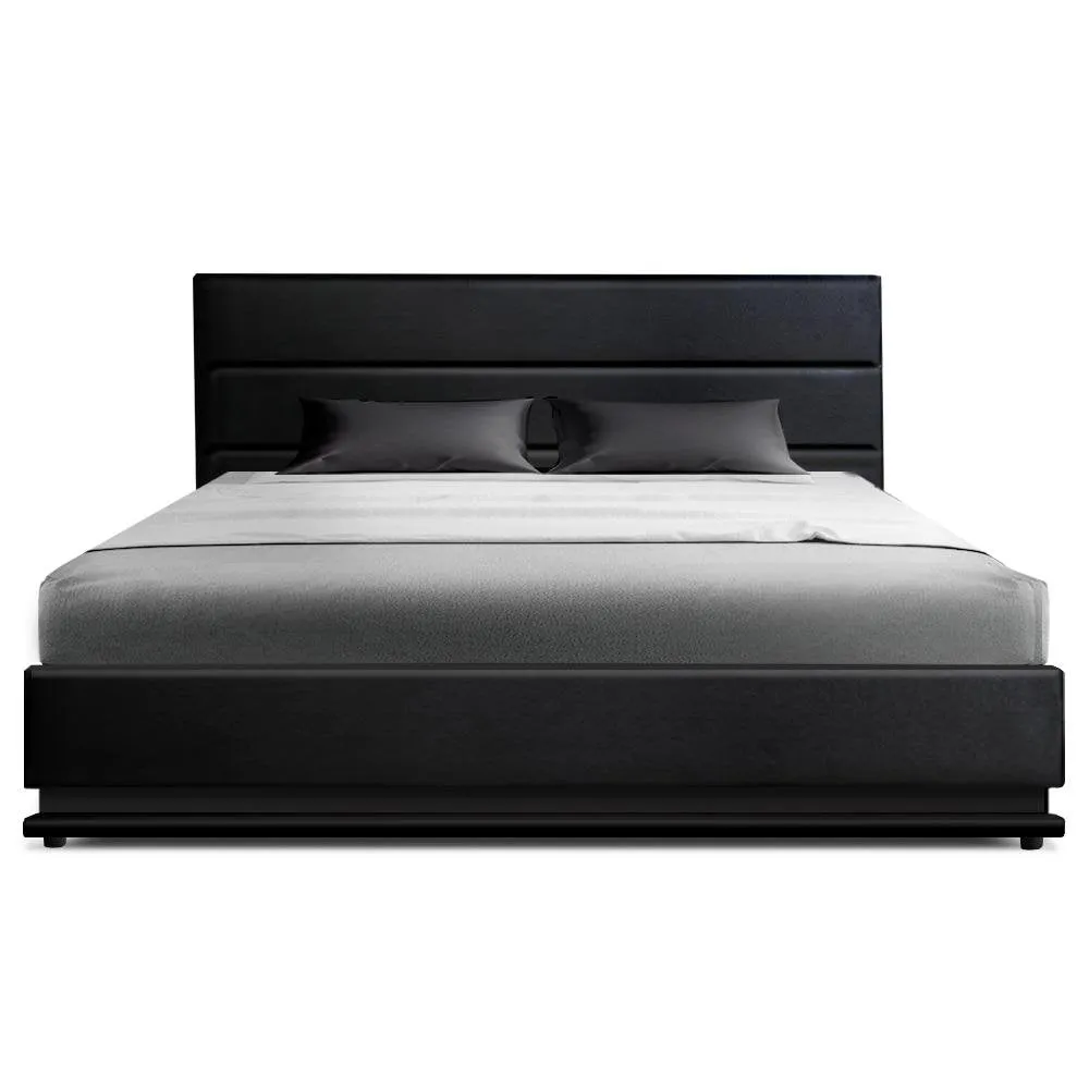 Double Premium Package | Henley LED Bed Black, Luna Series Euro Top Mattress (Medium Firm) & Bamboo Mattress Topper!