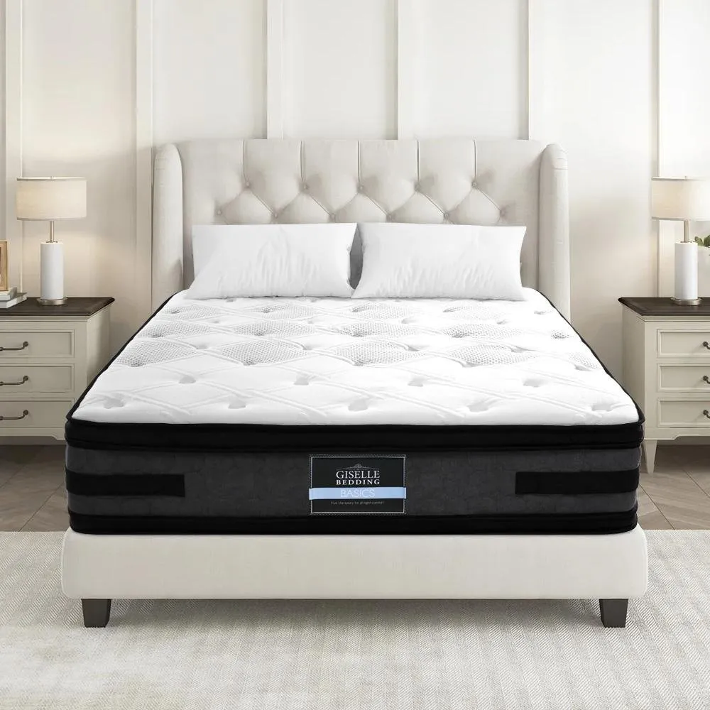 Double Premium Package | Henley LED Bed Black, Luna Series Euro Top Mattress (Medium Firm) & Bamboo Mattress Topper!