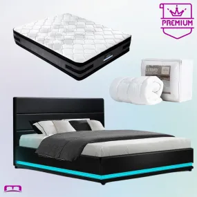 Double Premium Package | Henley LED Bed Black, Luna Series Euro Top Mattress (Medium Firm) & Bamboo Mattress Topper!