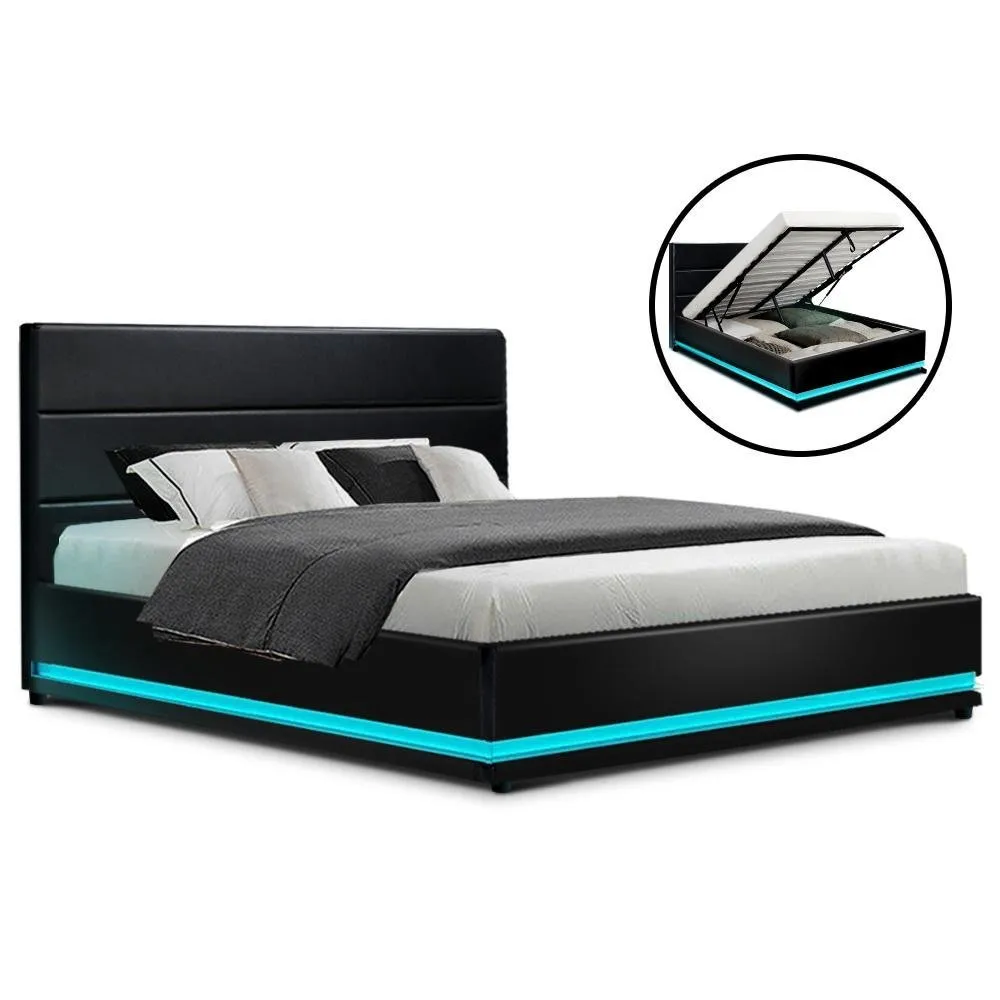 Double Premium Package | Henley LED Bed Black, Luna Series Euro Top Mattress (Medium Firm) & Bamboo Mattress Topper!