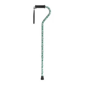 Drive Medical Adjustable Height Offset Handle Cane with Gel Hand Grip, Green Leaves