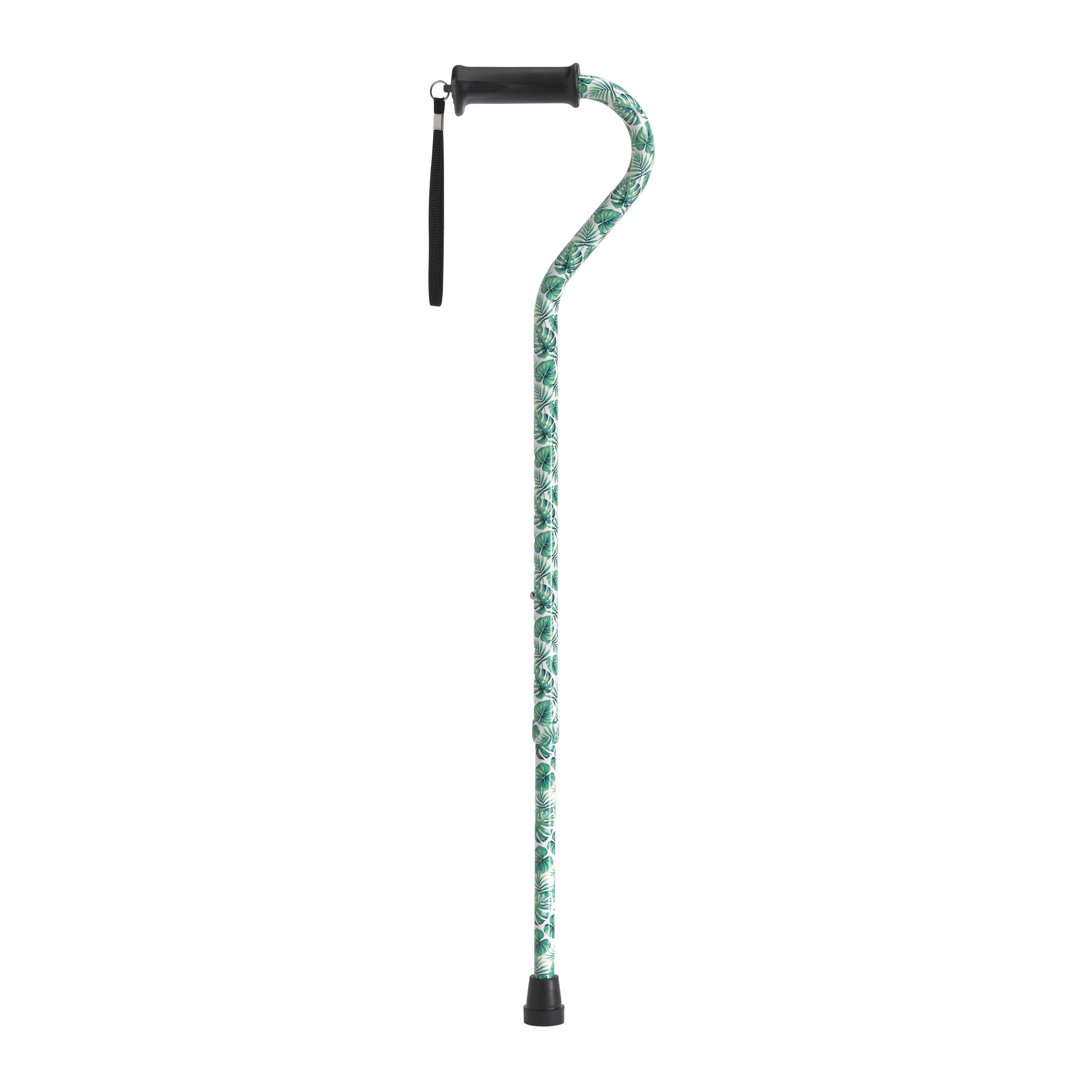 Drive Medical Adjustable Height Offset Handle Cane with Gel Hand Grip, Green Leaves