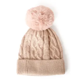 Dusky Pink Bella Faux Fur Bobble Hat