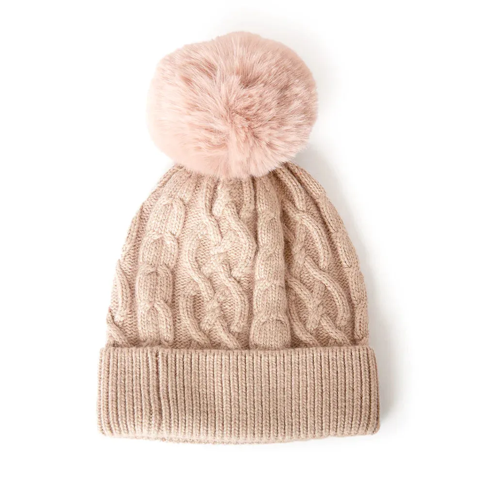 Dusky Pink Bella Faux Fur Bobble Hat