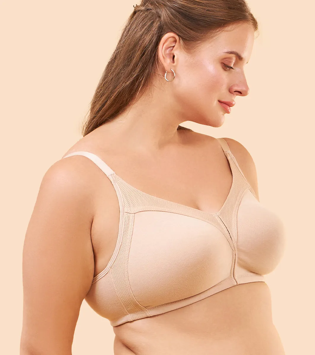 Enamor Fab-Cool AB75 M-frame Jiggle Control Full Support Stretch Cotton Bra for Women- Full Coverage, Non Padded and Wirefree - Pale Skin